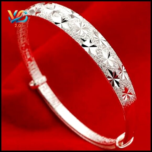 Sterling Silver Adjustable Bangle Bracelet Minimalist Stackable Jewelry - Picture 3 of 6